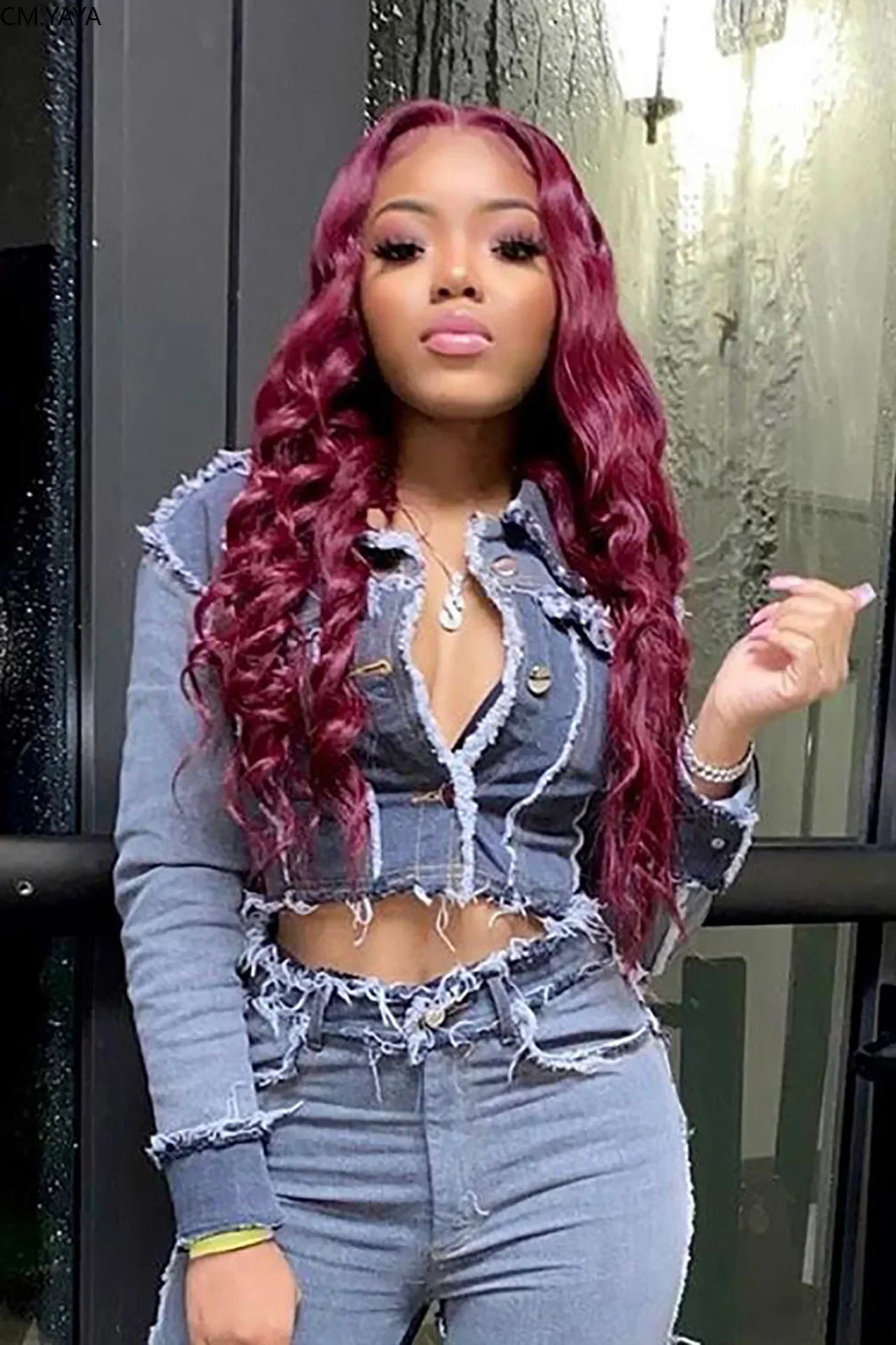 Denim Jacke Streetwear - Patchwork Jeans Coat Damen | tif-shop24.de