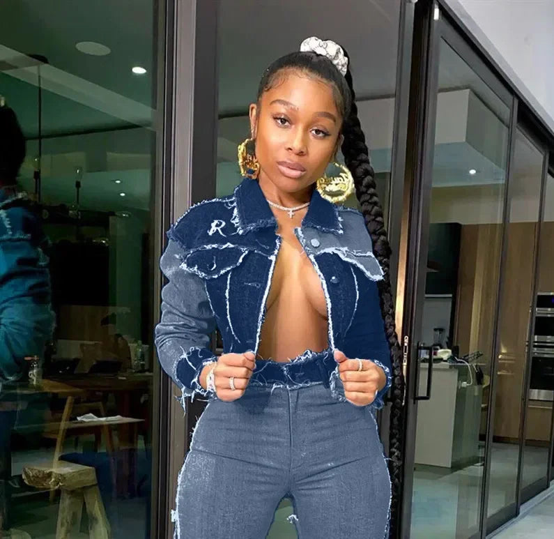 Denim Jacke Streetwear - Patchwork Jeans Coat Damen | tif-shop24.de