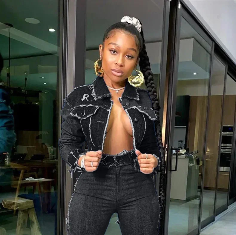 Denim Jacke Streetwear - Patchwork Jeans Coat Damen | tif-shop24.de