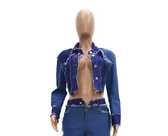 Denim Jacke Streetwear - Patchwork Jeans Coat Damen | tif-shop24.de