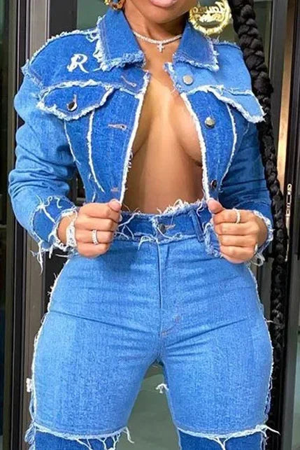 Denim Jacke Streetwear - Patchwork Jeans Coat Damen | tif-shop24.de