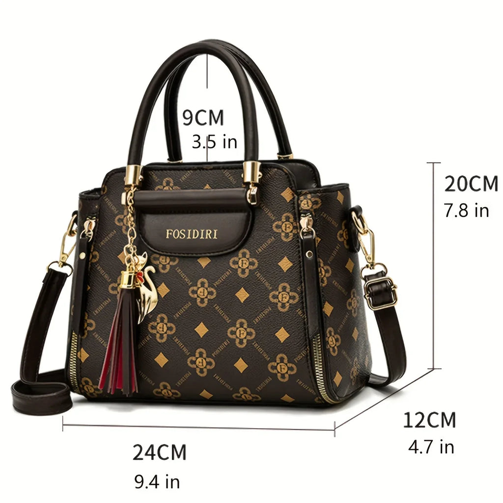 Tassel-Anhänger-Top-Handle-Satchel-Crossbody-Tasche, PU-Leder-Textur-Tasche Geldbörse, Klassische Vielseitige Mode-Schultertasche - tif-shop24.de