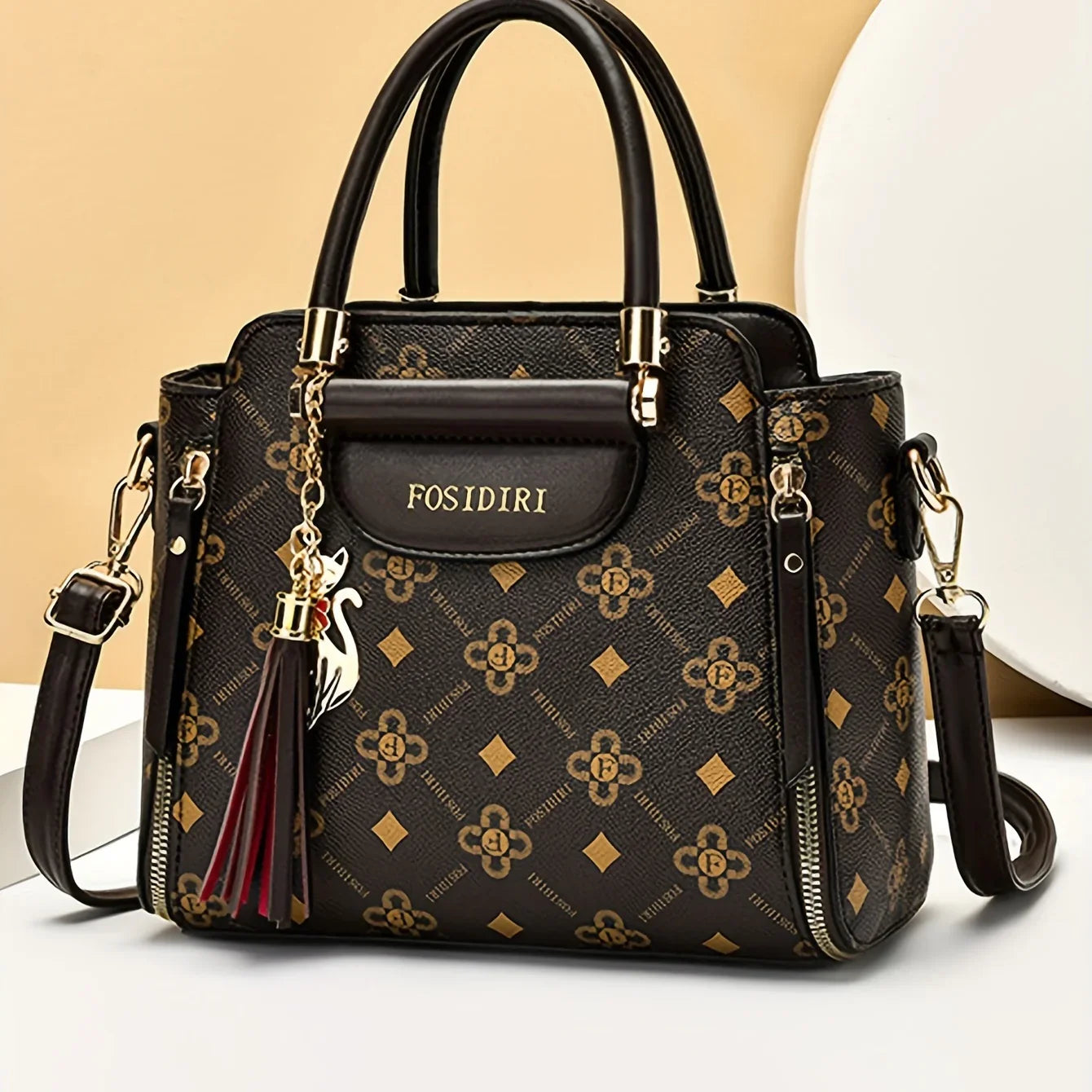 Tassel-Anhänger-Top-Handle-Satchel-Crossbody-Tasche, PU-Leder-Textur-Tasche Geldbörse, Klassische Vielseitige Mode-Schultertasche - tif-shop24.de