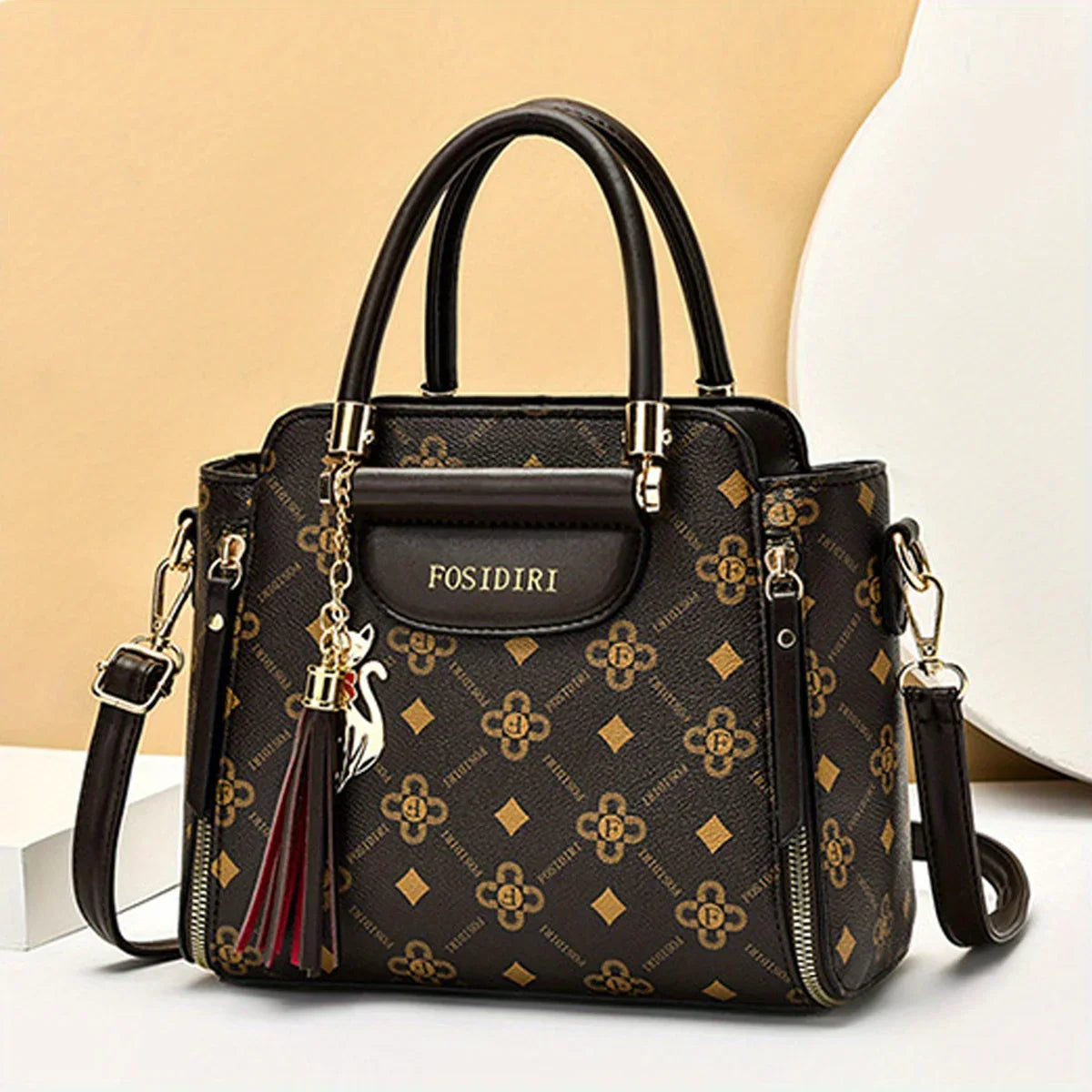 Tassel-Anhänger-Top-Handle-Satchel-Crossbody-Tasche, PU-Leder-Textur-Tasche Geldbörse, Klassische Vielseitige Mode-Schultertasche - tif-shop24.de