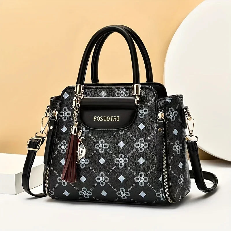 Tassel-Anhänger-Top-Handle-Satchel-Crossbody-Tasche, PU-Leder-Textur-Tasche Geldbörse, Klassische Vielseitige Mode-Schultertasche - tif-shop24.de