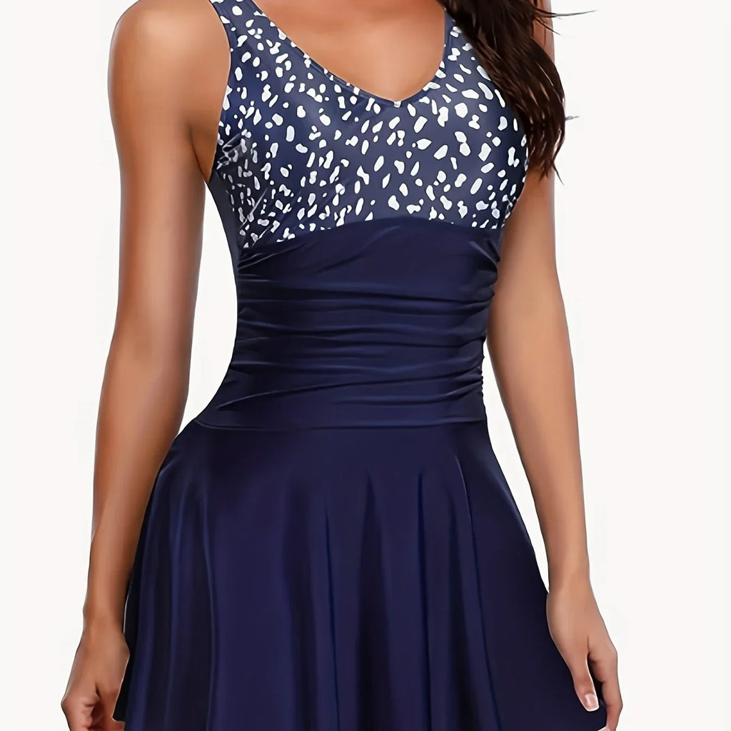 Gedruckter Geraffter Einteiler-Badeanzug, Bauchkontrolle Stretchy Swim Dress Badeanzüge - tif-shop24.de