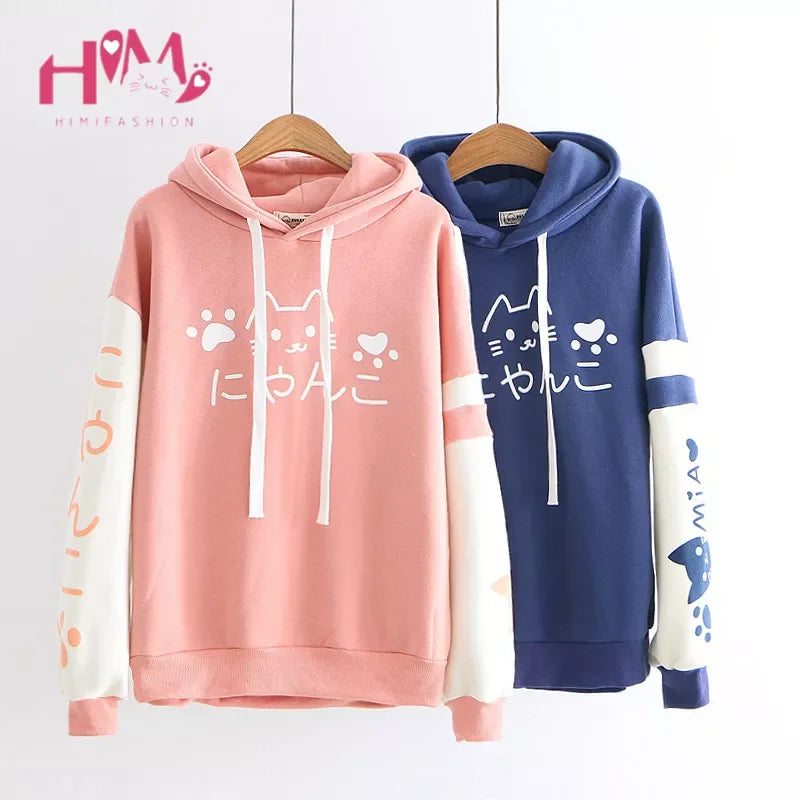 Japanese Kawaii Sweatshirt Harajuku Anime Cat Clothes Mori Preppy Warm Lovely Cute Paw Graphic Pullover - tif-shop24.de
