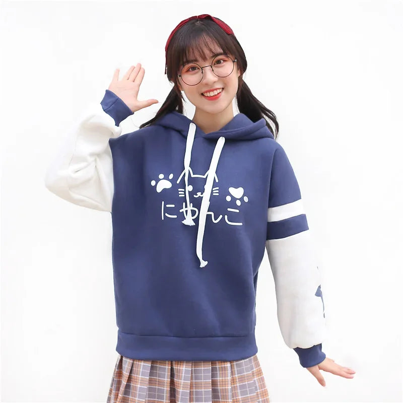 Japanese Kawaii Sweatshirt Harajuku Anime Cat Clothes Mori Preppy Warm Lovely Cute Paw Graphic Pullover | tif-shop24.de