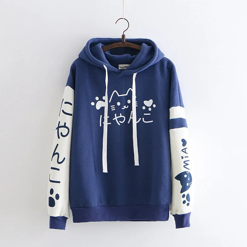 Japanese Kawaii Sweatshirt Harajuku Anime Cat Clothes Mori Preppy Warm Lovely Cute Paw Graphic Pullover - tif-shop24.de