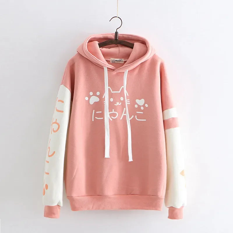 Japanese Kawaii Sweatshirt Harajuku Anime Cat Clothes Mori Preppy Warm Lovely Cute Paw Graphic Pullover | tif-shop24.de