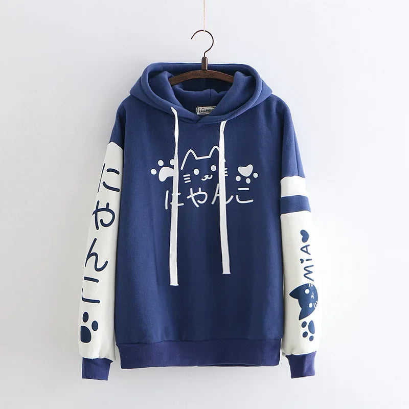 Japanese Kawaii Sweatshirt Harajuku Anime Cat Clothes Mori Preppy Warm Lovely Cute Paw Graphic Pullover | tif-shop24.de