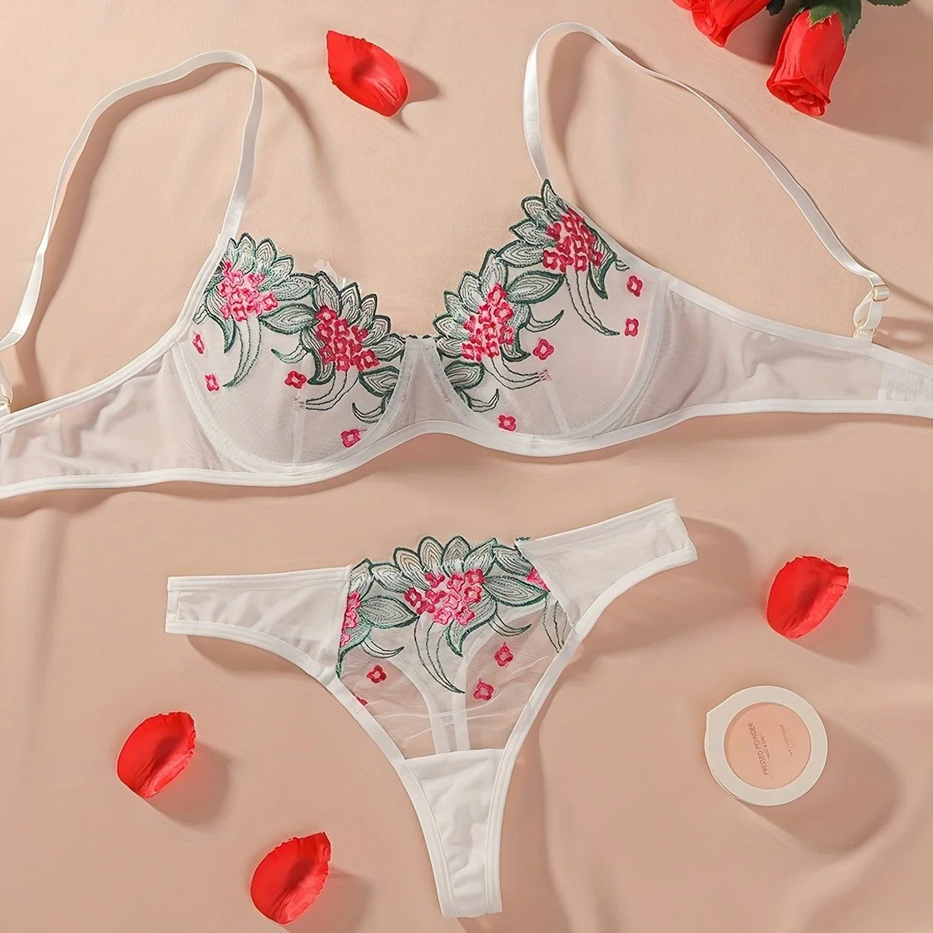 Dessous-Set Mit Floraler Spitze, Ungefütterter Netz-BH Und Tanga, Sexy Dessous Und Unterwäsche - tif-shop24.de