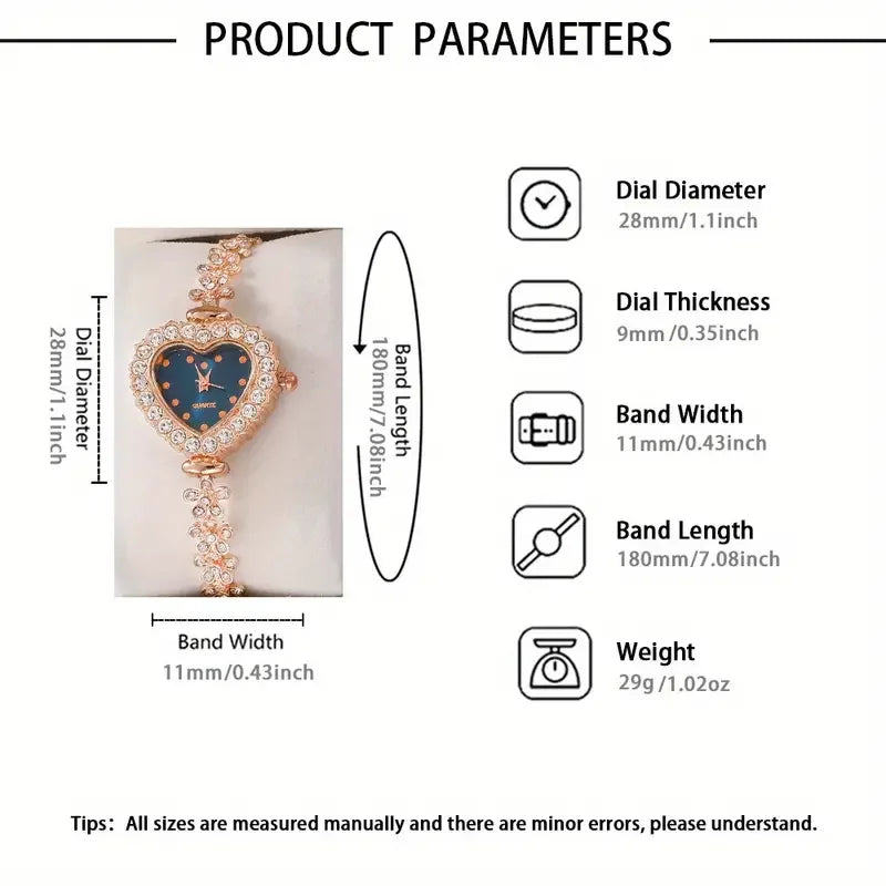 Luxus Damen Uhr Set 6-teilig - Herzzeiger Strass Schmuck - tif-shop24.de