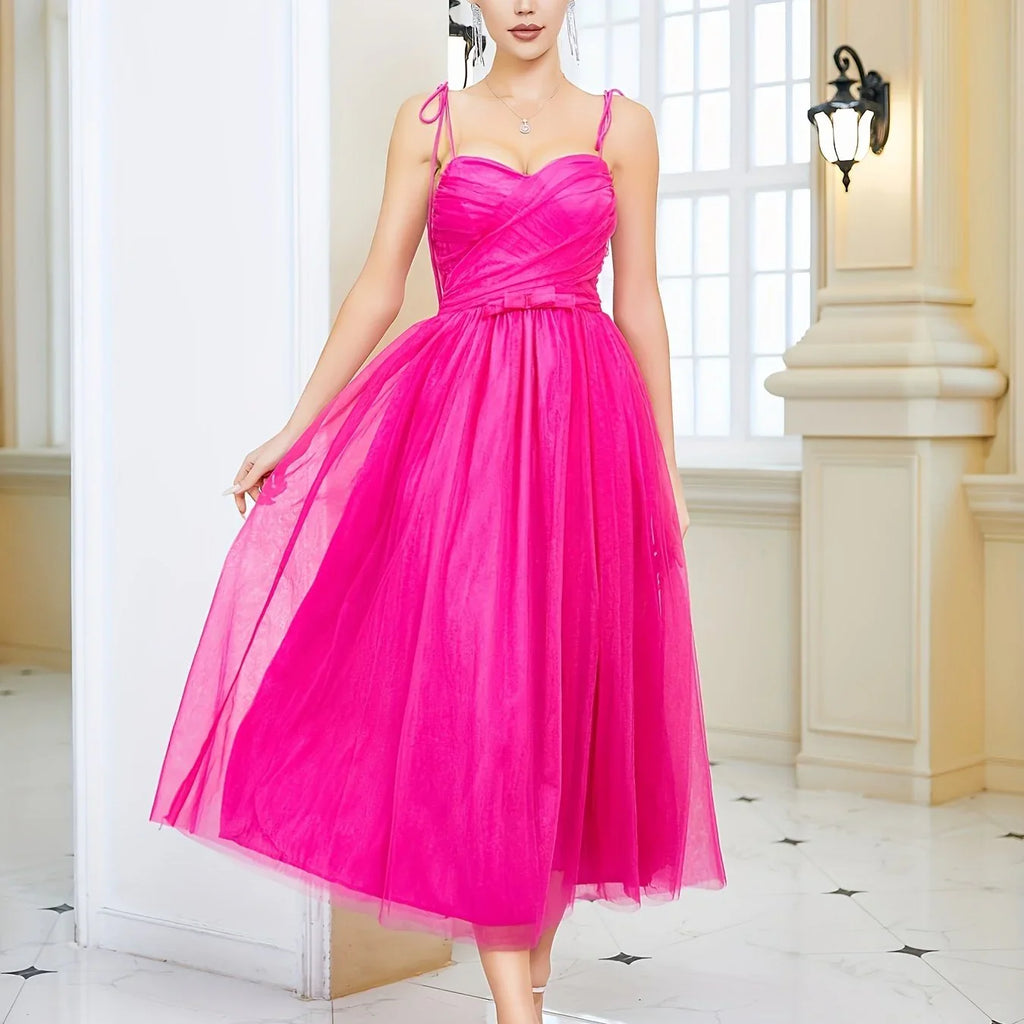 Netz-Spaghettiträger-Brautjungfernkleid Elegantes Ärmelloses Kleid Für Party & Bankett | tif-shop24.de