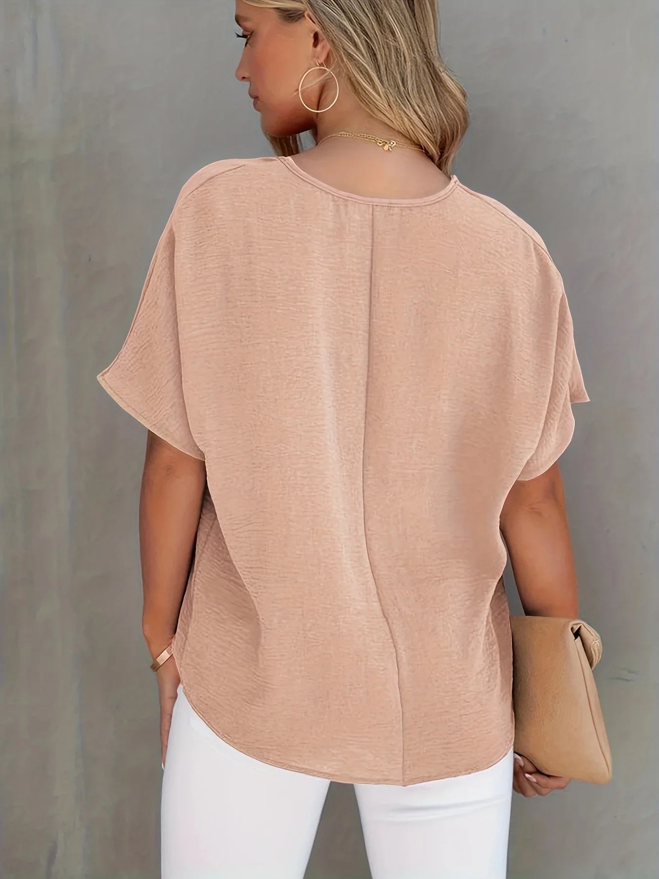 Solide Vielseitige Bluse, Lässige V-Ausschnitt Kurzarm Bluse | tif-shop24.de