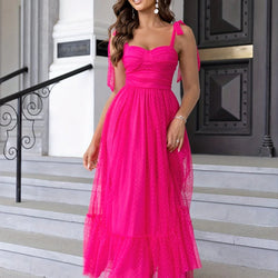 Solides Krawattenriemen-Brautjungfernkleid Elegantes Ärmelloses Mesh-Kleid | tif-shop24.de