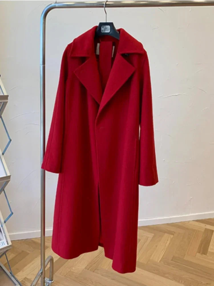 Coat Herbst und Winter mittellanger, lockerer, doppelseitiger Kaschmirmantel,Schnür-Wolljacke | tif-shop24.de