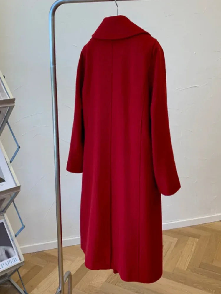 Coat Herbst und Winter mittellanger, lockerer, doppelseitiger Kaschmirmantel,Schnür-Wolljacke | tif-shop24.de