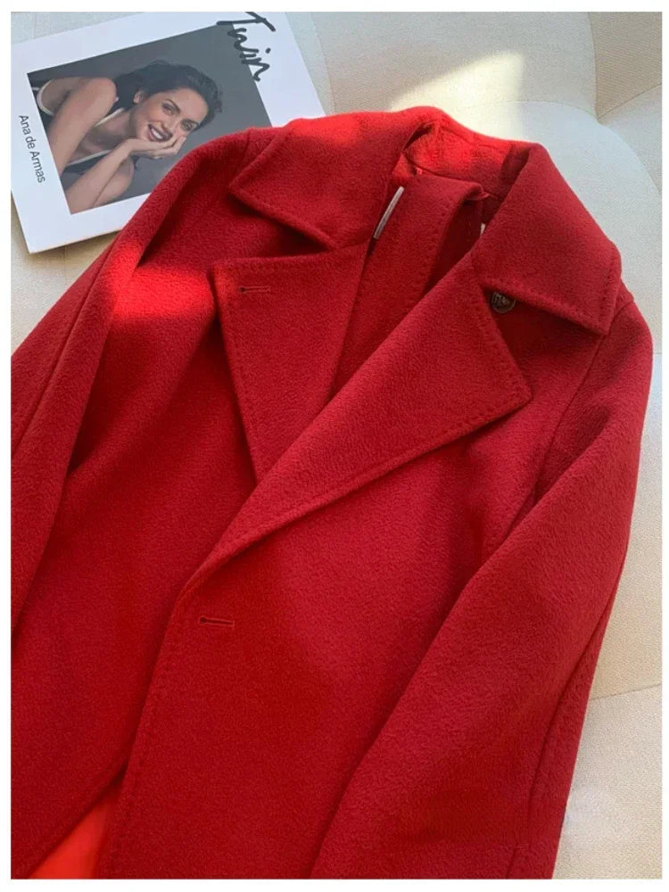 Coat Herbst und Winter mittellanger, lockerer, doppelseitiger Kaschmirmantel,Schnür-Wolljacke | tif-shop24.de