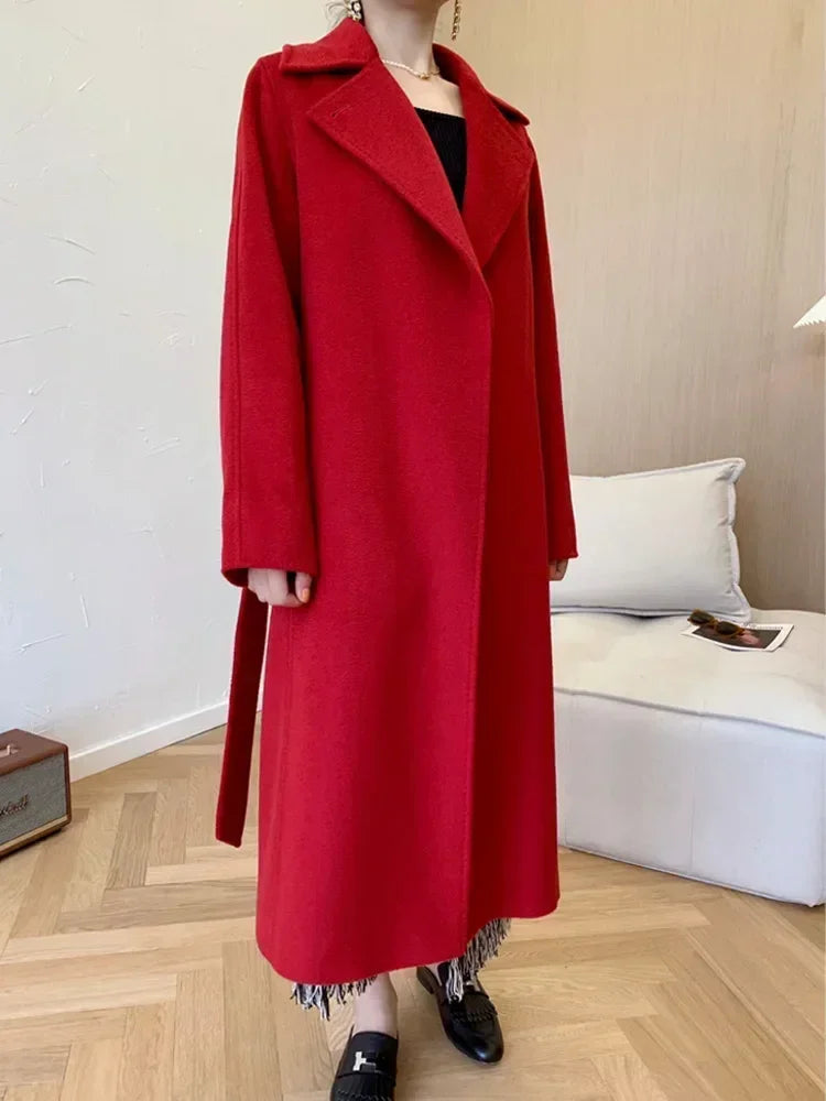 Coat Herbst und Winter mittellanger, lockerer, doppelseitiger Kaschmirmantel,Schnür-Wolljacke | tif-shop24.de