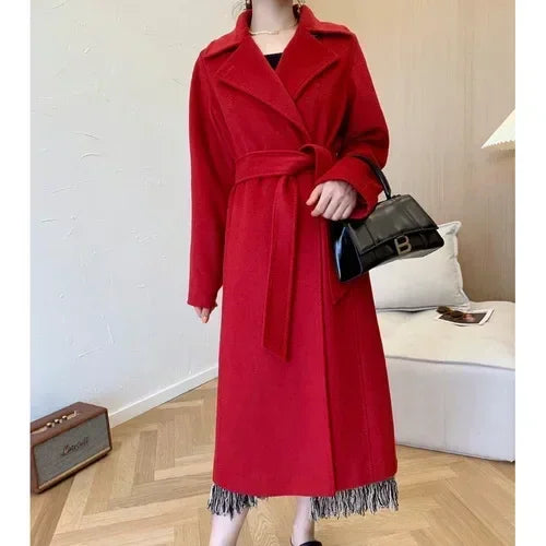 Coat Herbst und Winter mittellanger, lockerer, doppelseitiger Kaschmirmantel,Schnür-Wolljacke - tif-shop24.de