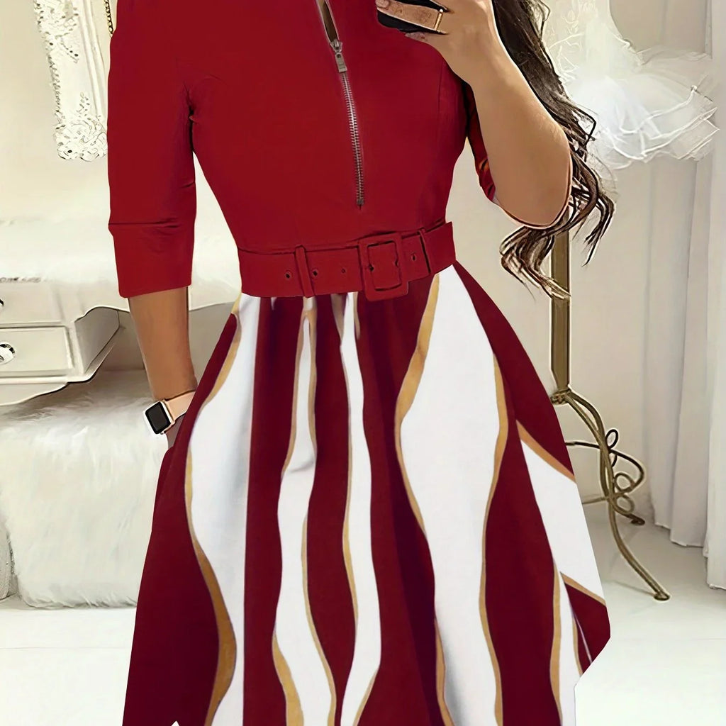 Spleißkleid Mit Leopardenmuster, Lässiges, Halbem Reißverschluss - tif-shop24.de