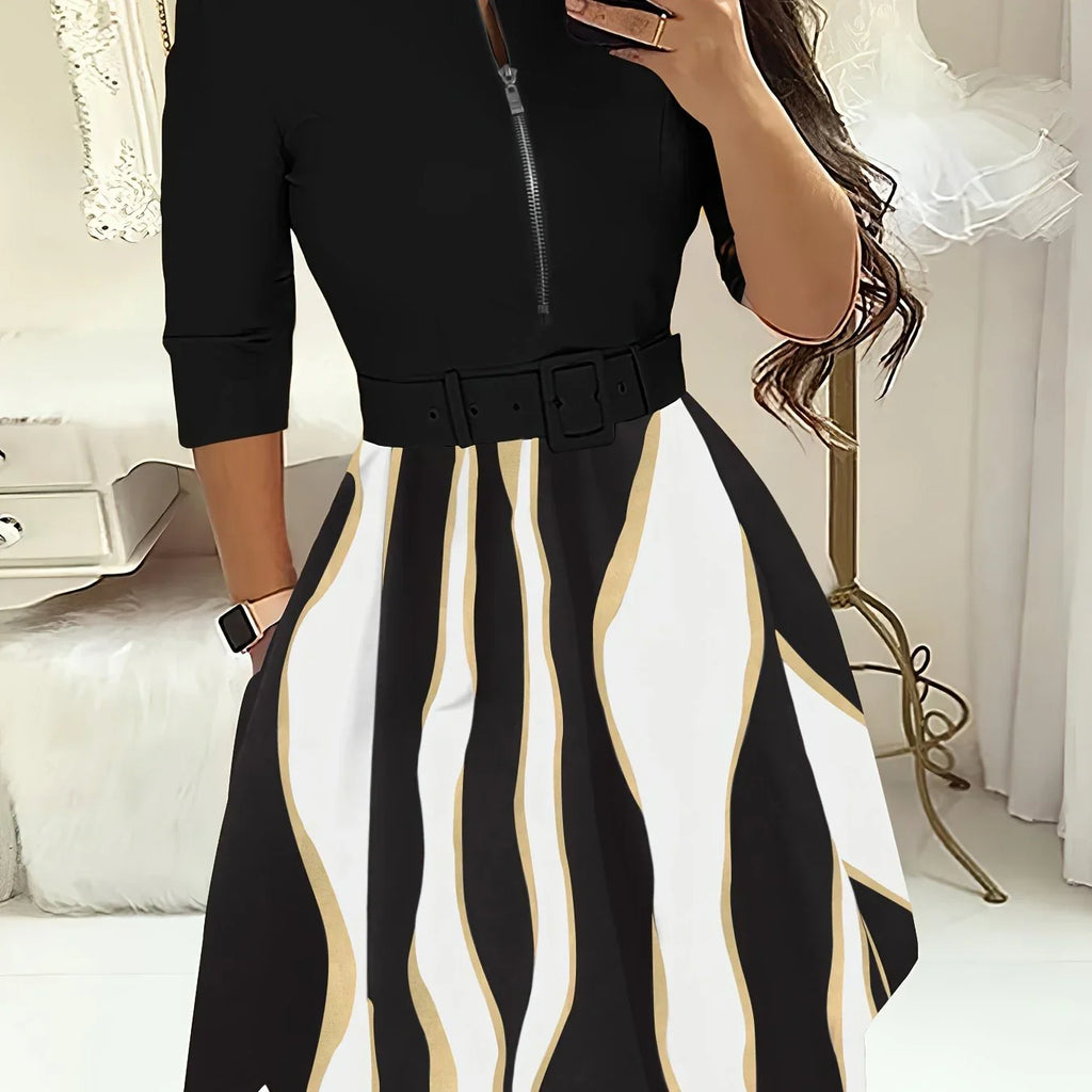 Spleißkleid Mit Leopardenmuster, Lässiges, Halbem Reißverschluss - tif-shop24.de