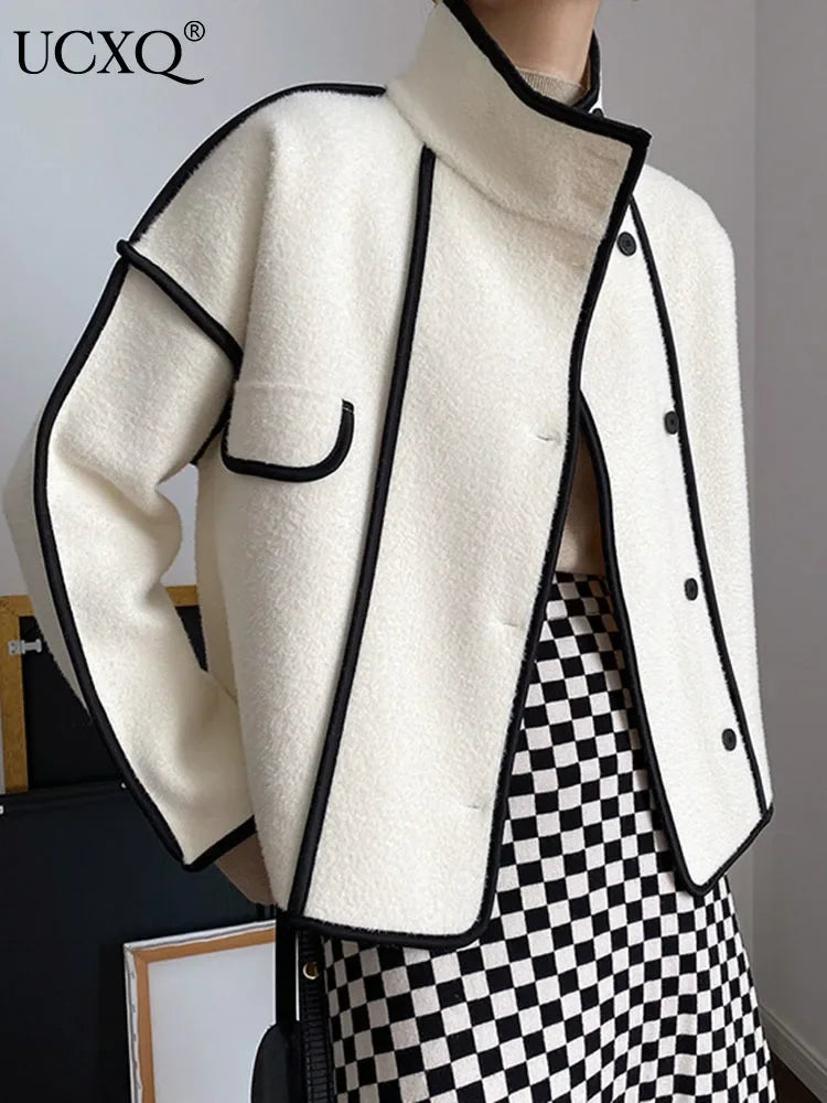 Neu Hohe Qualität Stehkragen Kontrast Farbe Perle Samt Casual Mantel | tif-shop24.de