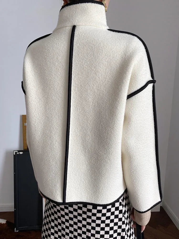 Neu Hohe Qualität Stehkragen Kontrast Farbe Perle Samt Casual Mantel | tif-shop24.de