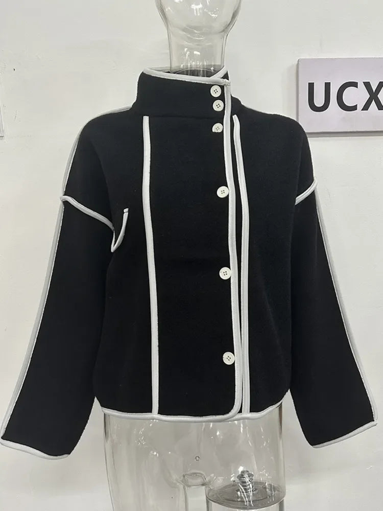 Neu Hohe Qualität Stehkragen Kontrast Farbe Perle Samt Casual Mantel | tif-shop24.de