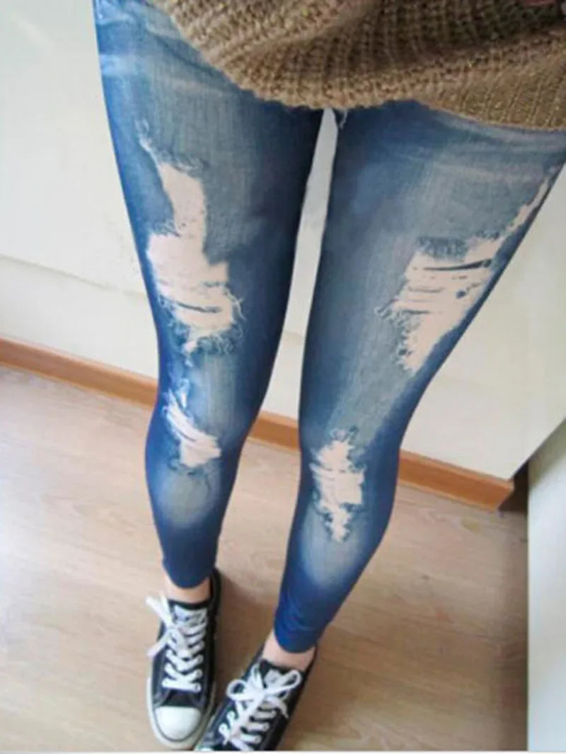Neue Leggings modische Destroyed-Leggings im Jeans-Look Jeggings Stretch Skinny | tif-shop24.de