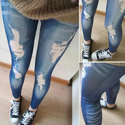 Neue Leggings modische Destroyed-Leggings im Jeans-Look Jeggings Stretch Skinny | tif-shop24.de
