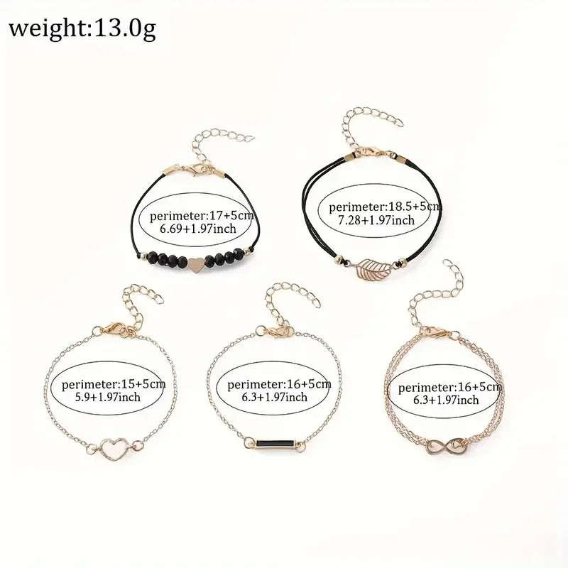 6er-Set Damenrundzeiger-Quarzuhr mit PU-Lederarmband und 5 Herzblatt-Armbändern – Geschenkidee | tif-shop24.de