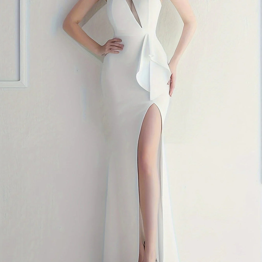 One Shoulder Mesh Meerjungfrau Elegantes Ärmelloses Mit Gespaltenem Saum - tif-shop24.de