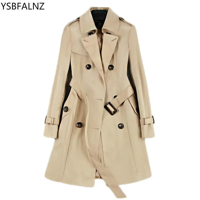 Neue Mode Zweireiher Mid-lange Trenchcoat Schlank Gürtel Windjacke Mantel | tif-shop24.de