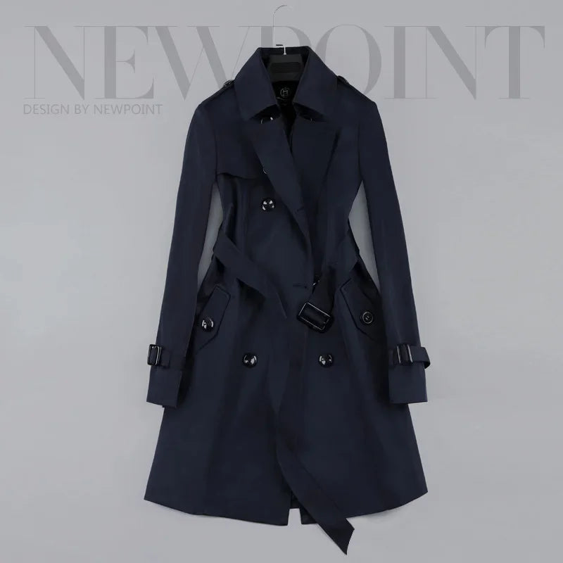 Neue Mode Zweireiher Mid-lange Trenchcoat Schlank Gürtel Windjacke Mantel | tif-shop24.de