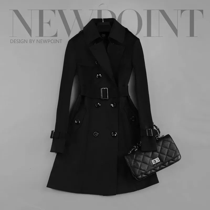Neue Mode Zweireiher Mid-lange Trenchcoat Schlank Gürtel Windjacke Mantel | tif-shop24.de
