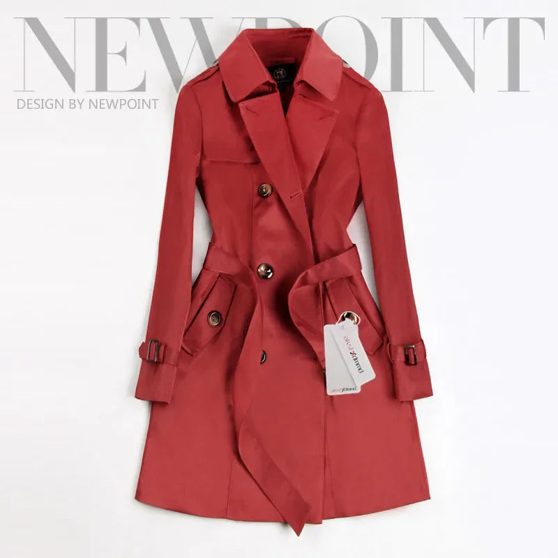 Neue Mode Zweireiher Mid-lange Trenchcoat Schlank Gürtel Windjacke Mantel | tif-shop24.de