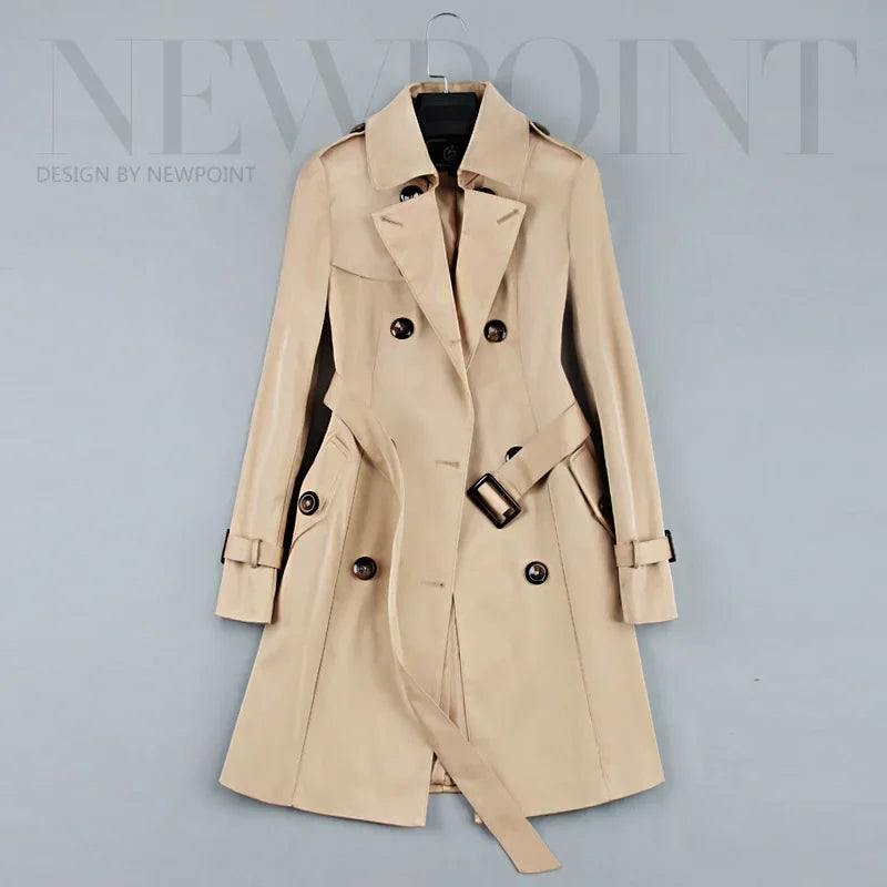 Neue Mode Zweireiher Mid-lange Trenchcoat Schlank Gürtel Windjacke Mantel | tif-shop24.de