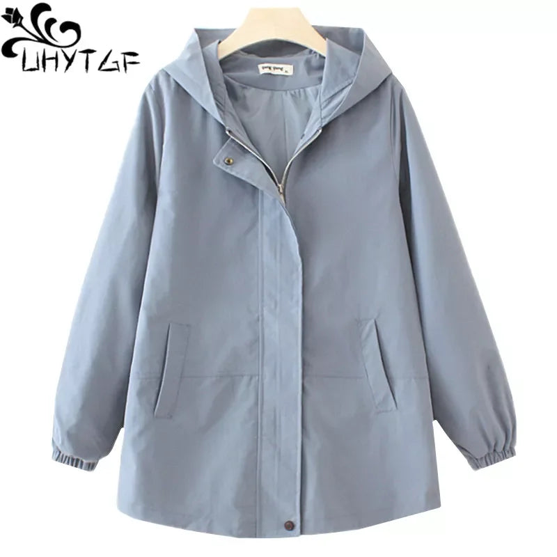 Trenchcoat mit Kapuze - Basic Casual Windjacke Mantel | tif-shop24.de