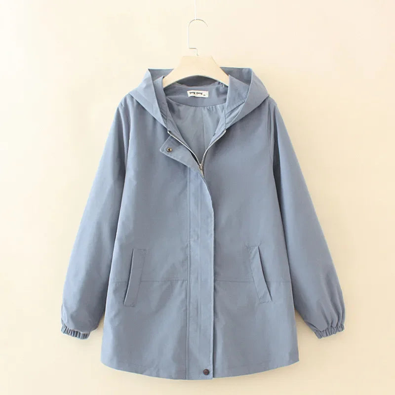 Trenchcoat mit Kapuze - Basic Casual Windjacke Mantel - tif-shop24.de