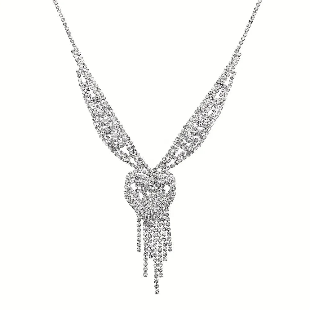 Kristall Strass Herz Dekor Quaste Halskette Elegant Y Halskette Braut Hochzeit Party Bankett Schmuck Für Frauen | tif-shop24.de