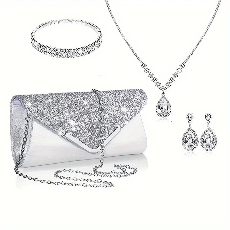 Luxuriöse Abend Clutch Taschen Set Elegante Abendessen Bankett Geldbörse Modische Ohrringe Halskette Und Armband Valentinstag - tif-shop24.de