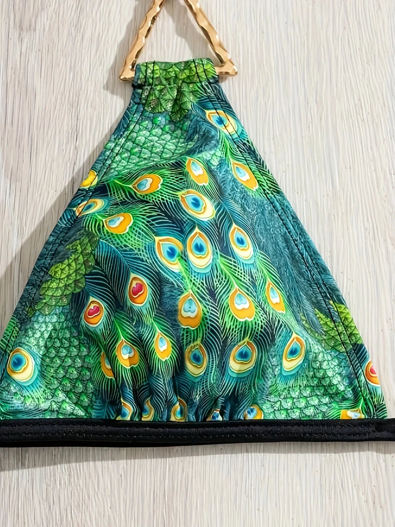 Pfauenmuster 2-teiliges Bikini-Set Neckholder V-Ausschnitt Rückenfrei Seitlich Gebunden Hoch Geschnittene Bademode - tif-shop24.de