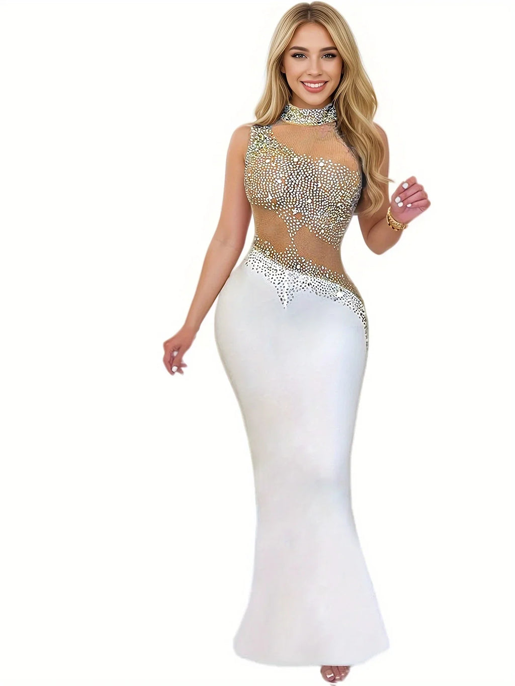 Ärmelloses Strass-Kleid - Elegantes Abendkleid mit Rundhalsausschnitt - tif-shop24.de