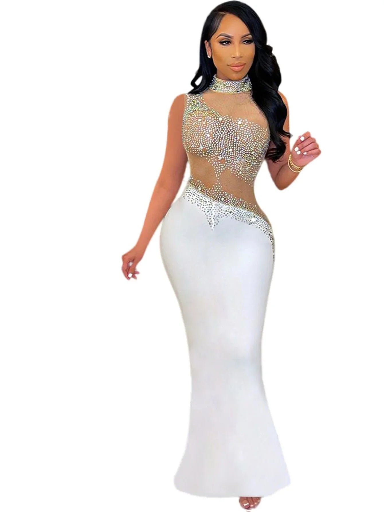 Ärmelloses Strass-Kleid - Elegantes Abendkleid mit Rundhalsausschnitt - tif-shop24.de