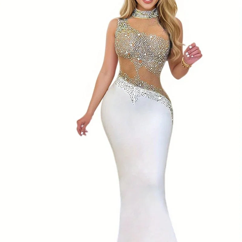 Ärmelloses Strass-Kleid - Elegantes Abendkleid mit Rundhalsausschnitt - tif-shop24.de