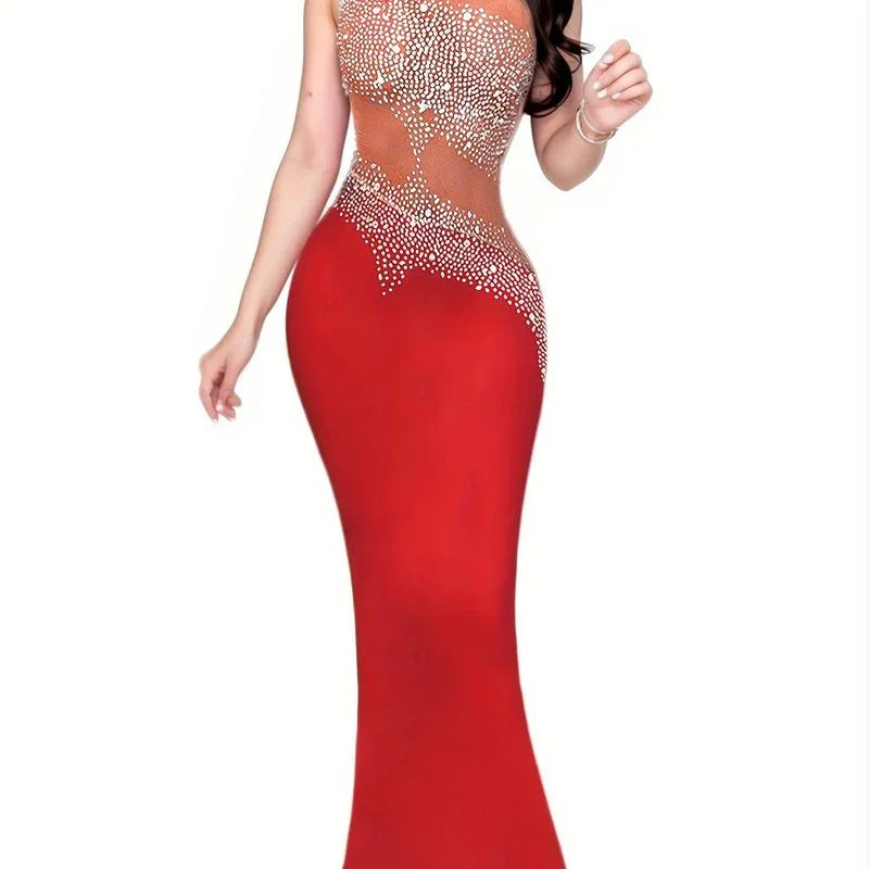 Ärmelloses Strass-Kleid - Elegantes Abendkleid mit Rundhalsausschnitt - tif-shop24.de