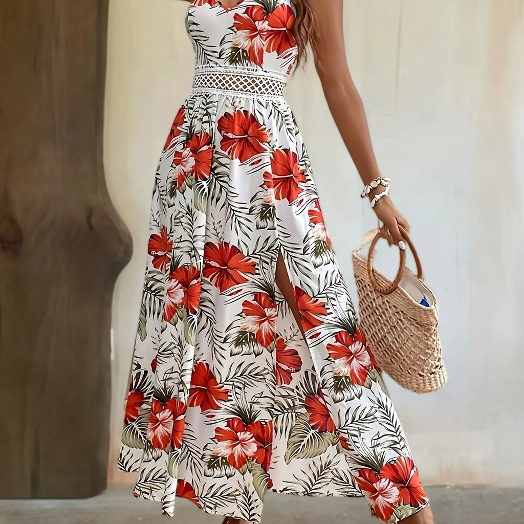 Kleid Mit Blumendruck Und Geteiltem Saum Elegantes Ärmelloses Cami-Kleid - tif-shop24.de