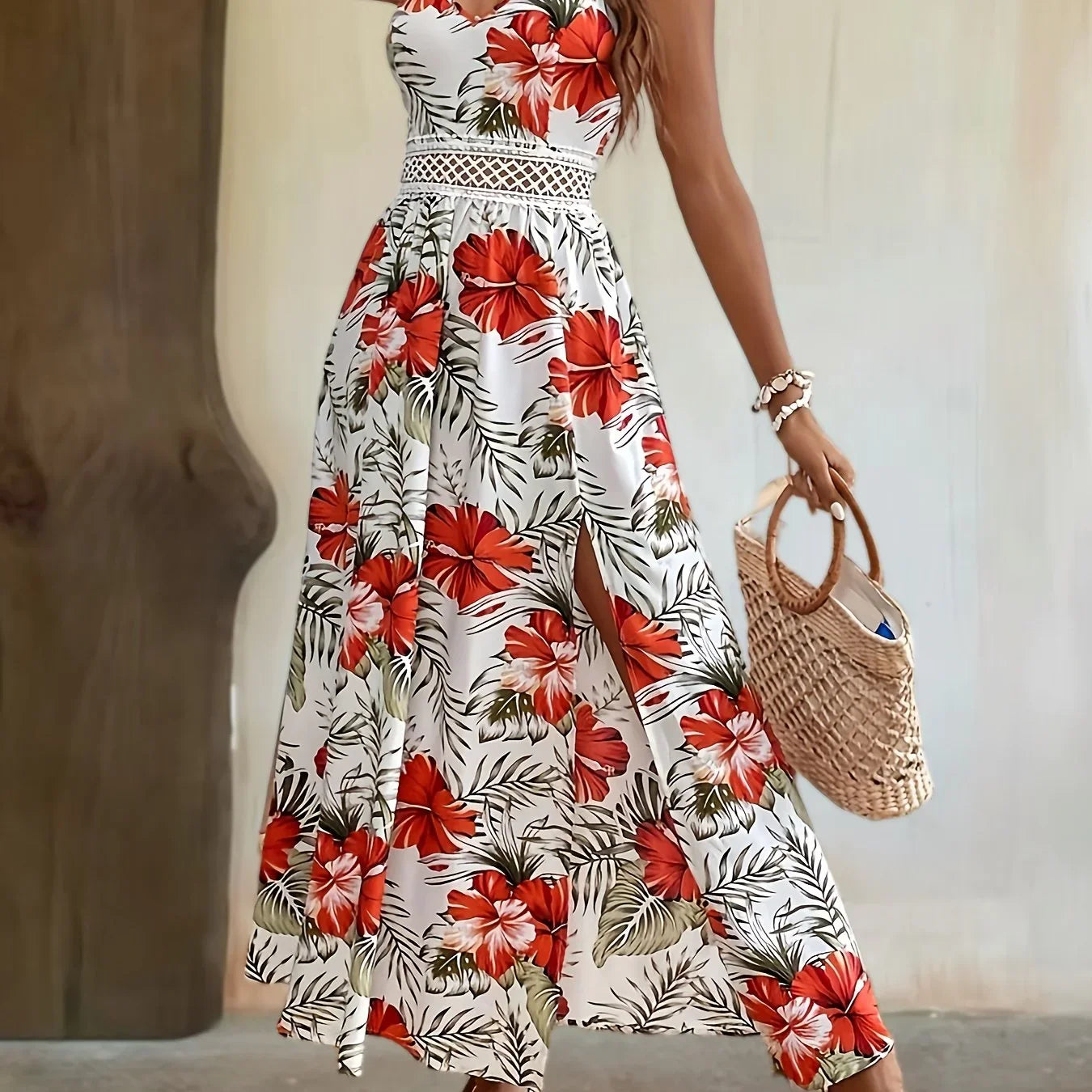 Kleid Mit Blumendruck Und Geteiltem Saum Elegantes Ärmelloses Cami-Kleid - tif-shop24.de